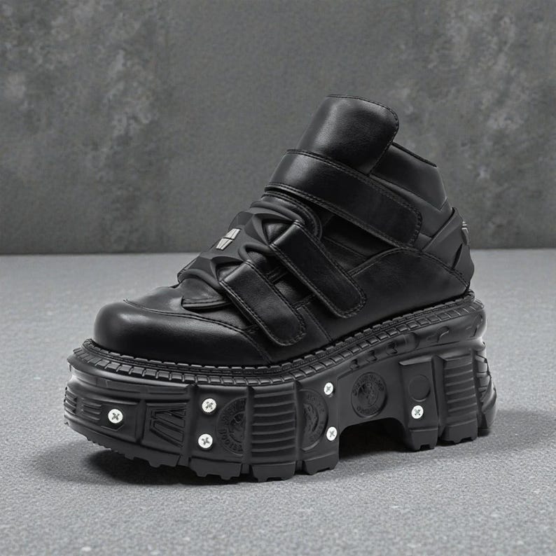 Punk Platform Sneakers for Women, Gothic Ankle Boots with Metal Detail, Lace-Up Chunky Shoes image 2