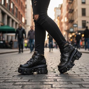 Punk Platform Sneakers for Women, Gothic Ankle Boots with Metal Detail, Lace-Up Chunky Shoes image 7