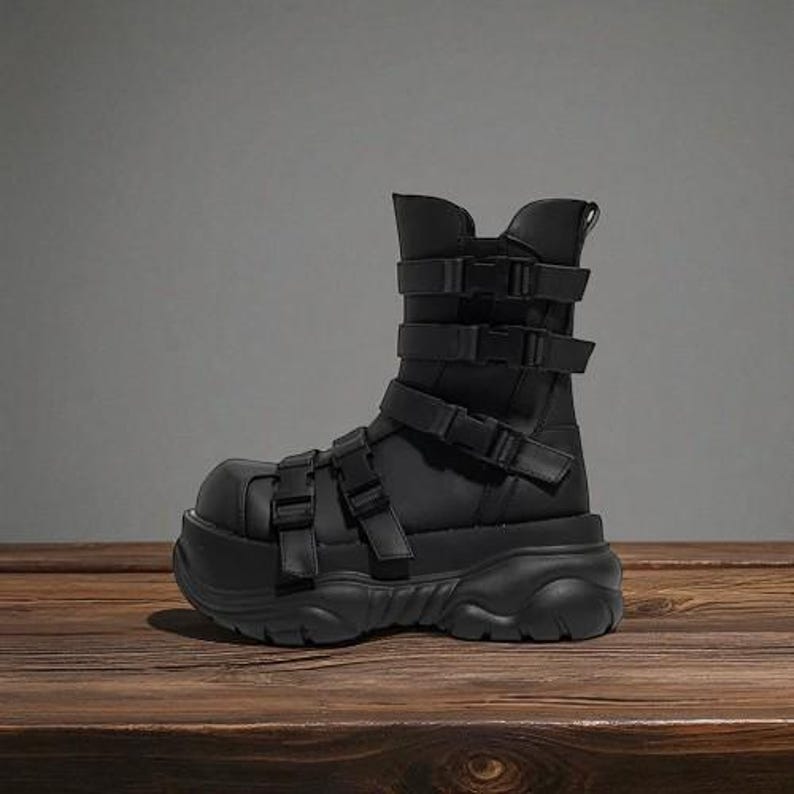 Platform Boot Bottom View Punk Goth Platform Boots: Thick Bottom Round Toe Ankle Boots - Etsy