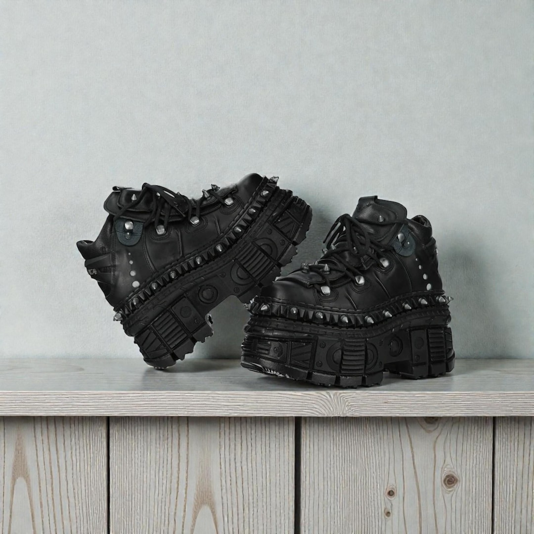 Punk Rocker Shoes Vintage Punk Rock Platform Sneakers • Goth Metal Rivet Muffin Shoes ...