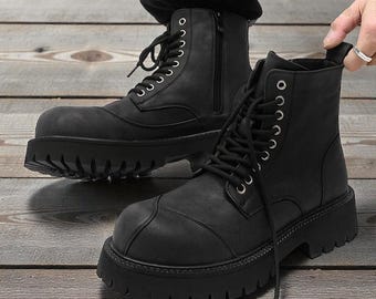 Botas altas de moto con cordones y suela antideslizante para hombre