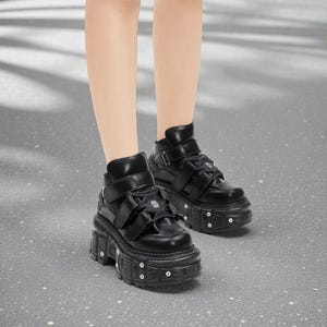 Punk Platform Sneakers for Women, Gothic Ankle Boots with Metal Detail, Lace-Up Chunky Shoes image 6