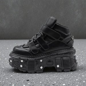 Punk Platform Sneakers for Women, Gothic Ankle Boots with Metal Detail, Lace-Up Chunky Shoes image 3