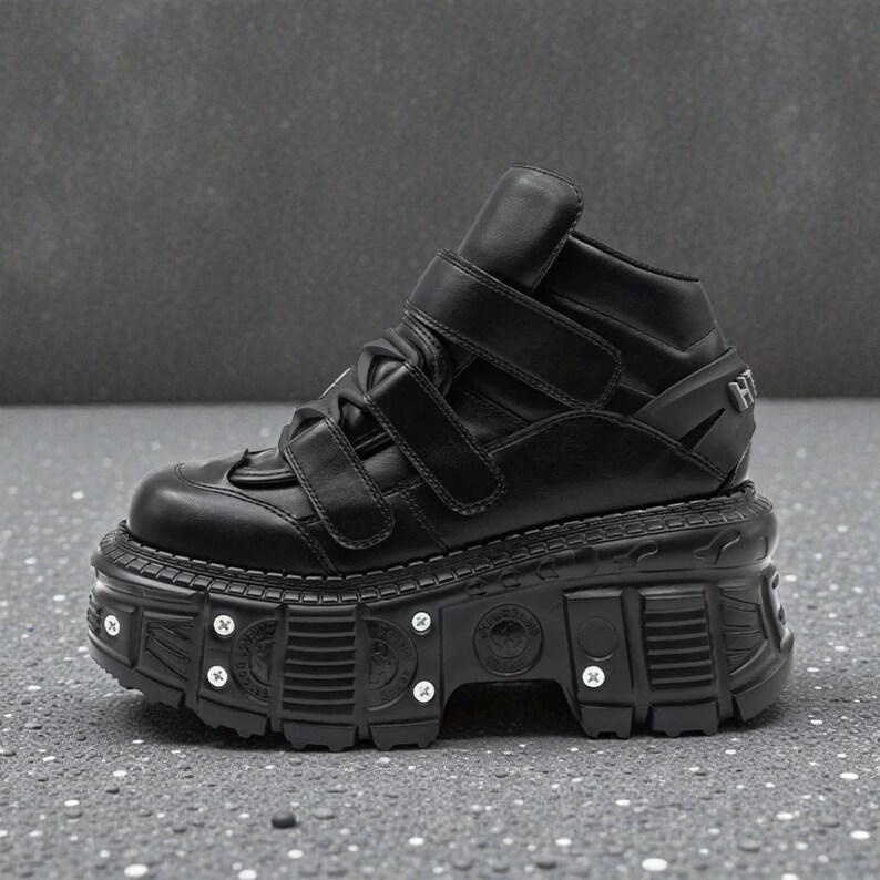 Punk Platform Sneakers for Women, Gothic Ankle Boots with Metal Detail, Lace-Up Chunky Shoes image 3