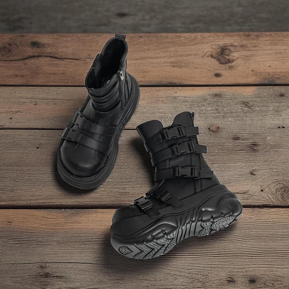 Punk Goth Platform Boots: Thick Bottom Round Toe Ankle Boots 
