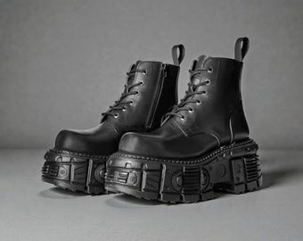 Botas de plataforma punk españolas retro / Botines unisex de heavy metal / Zapatos de tirantes de calle
