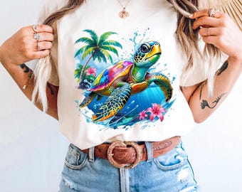 Tropische zeeschildpad PNG – strandillustraties, sublimatieontwerp (digitale download)