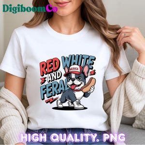 Patriotic Bulldog T-Shirt Design - Red White and Feral, Funny American Dog Graphic, USA Independence Day, Digital Download, French Bulldog
