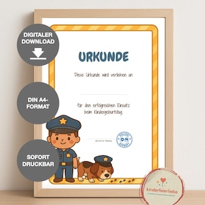 Certificado de aniversário infantil com tema policial | Certificado em PDF para impressão