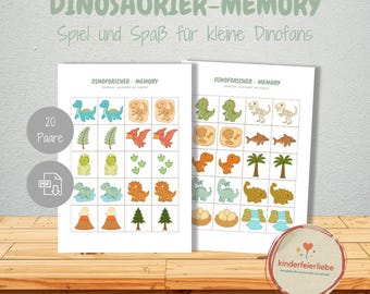 Dinosaur-themed memory game for kids' birthdays | Printable children's game cards (PDF)