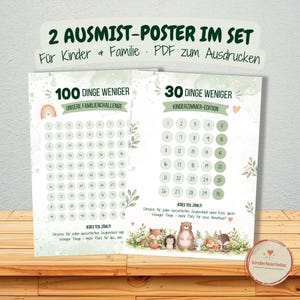Kit per la sfida del decluttering: 30 e 100 oggetti in meno – Minimalismo per famiglie, 2 poster in PDF per la cameretta dei bambini e la casa