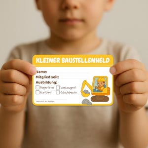 Bouwplaatspas voor een kinderfeestje – Printbare PDF | Bouwplaatspas voor kinderen
