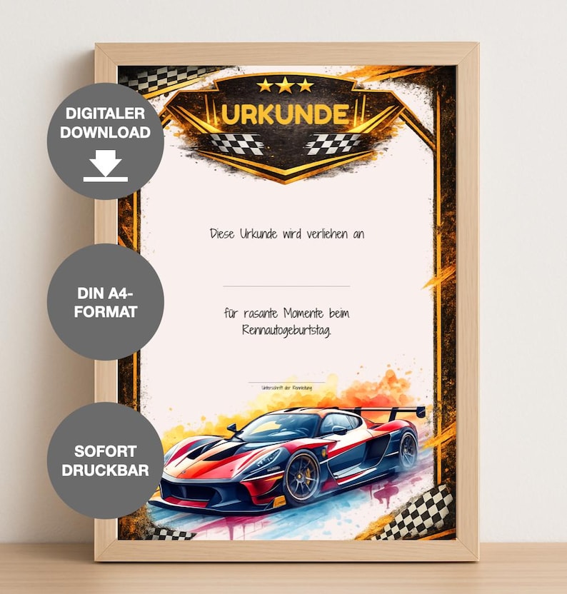Race Car Birthday Certificate for Children | Printable PDF Certificate ...