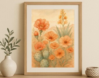 Stampa acquerello "Desert Bloom" / Arte murale del sud-ovest / Download digitale / Opera d'arte con cactus e fiori selvatici