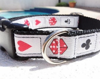 Dog Collar Quick Release Dog Collar or Martingale dog collar Playing Cards 1” width, fully adjustable, limited ribbon S - L