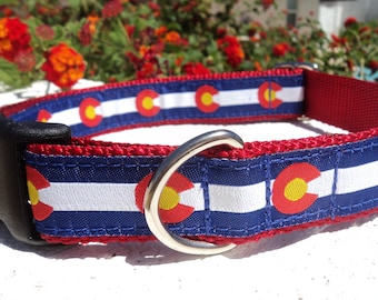 Colorado State Flag Dog Collar Quick Release Dog collar or Martingale Dog collar, 1” width, adjustable, custom made, sizes. S - XL