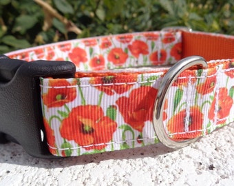 Dog Collar Quick Release Dog Collar or Martingale Dog Collar Poppy, 3/4" or 1"width, S - XL sizes