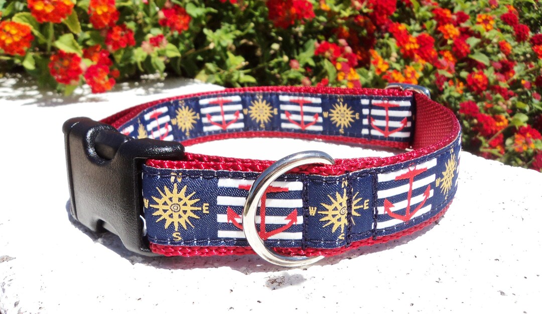 Nautical Quick Release Dog Collar, Compass & Anchor, 1, Width