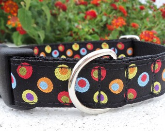 Dog Collar Quick Release Dog Collar or Martingale Dog Collar, 1” wide, adjustable, Google Eyes, Colorful, Artsy, Abstract, sizes S - XL