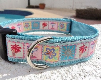 Dog Collar Quick Release Dog Collar or Martingale Dog Collar Tropical Breeze Blue , 1” or 1.5”widths, sizes S - XL