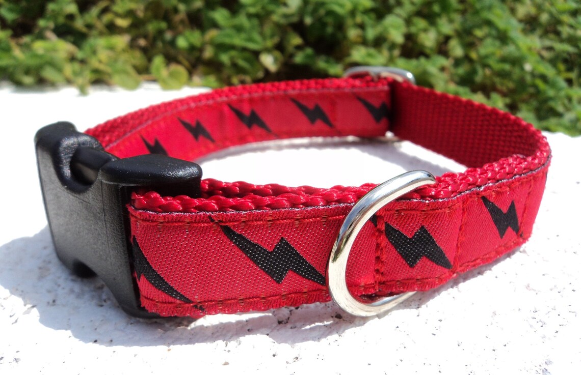 Lightning Bolt Black Dog Collar 3/4or 1 Side Etsy