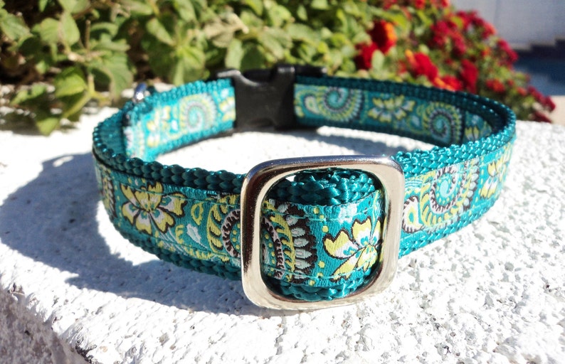 Dog Collar Quick Release dog collar Natures Ferns 3/4 width, S M sizes, no martingale in this collar image 4