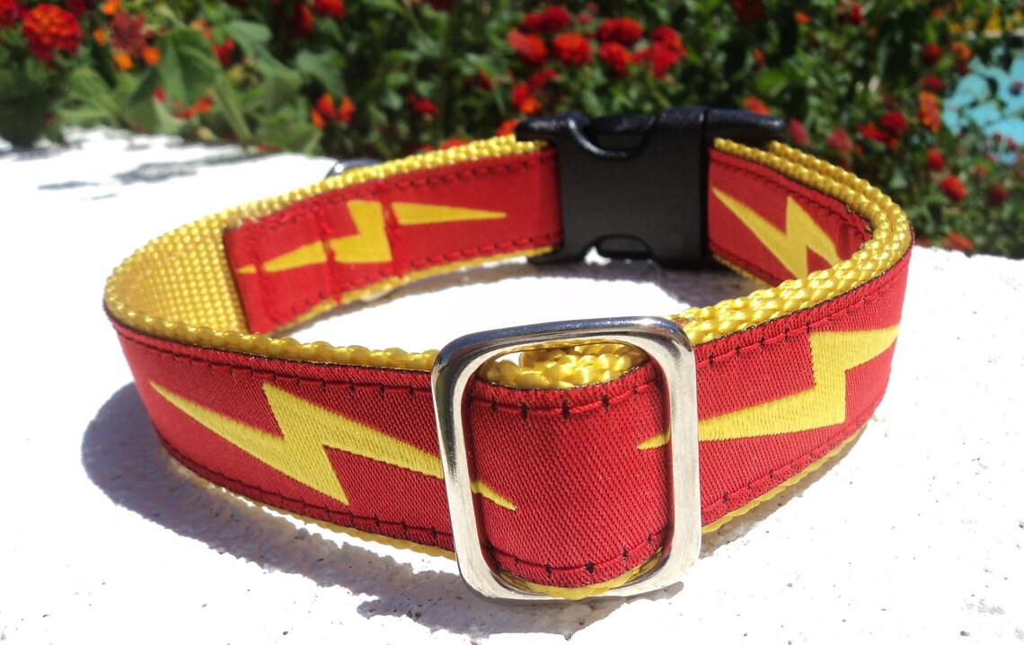 Lightning Bolt dog collar 1 Flat Side Release or Etsy