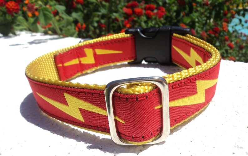 Lightning Bolt dog collar 1 Flat Side Release or Etsy