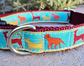 Dog Collar Quick Release Dog Collar or Martingale Dog collar, Colorful Dogs,1” width, custom made, sizes S - XL