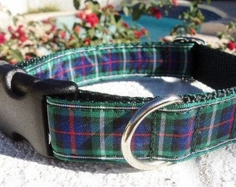 Dog Collar Quick Release Dog Collar Collar or Martingale Dog Collar, 1” width, McKenzie Tartan, adjustable, S-XL sizes