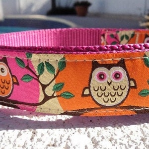 Dog Collar Quick Release dog collar Pink Owls, 1, fully adjustable, custom collar, sizes S XL image 4