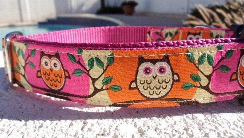 Dog Collar Quick Release dog collar Pink Owls, 1, fully adjustable, custom collar, sizes S XL image 4