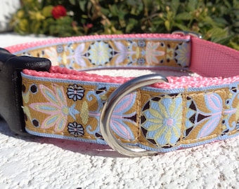 Dog Collar Floral; Rose Gold Zinnia 3/4inch Quick Release, S - M