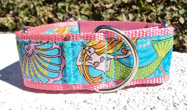 Wide Dog Collar Quick Release Dog Collar or Martingale Dog collar Mermaid, 1.5, adjustable, custom made, sizes, S XL image 6