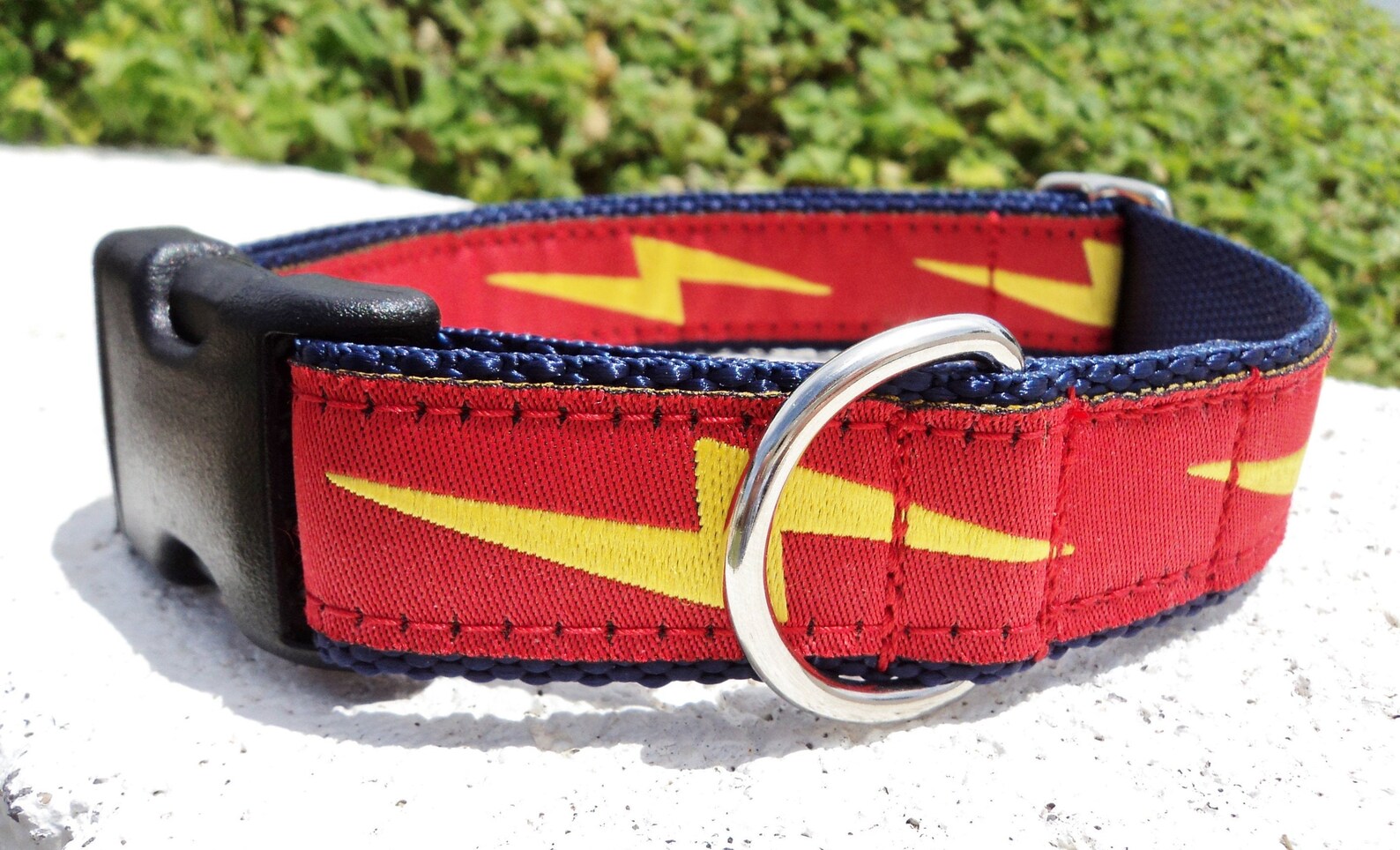 Lightning Bolt dog collar 1 Flat Side Release or Etsy