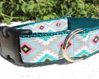 Dog Collar Quick Release dog collar or Martingale dog collar 1” width Tribal Pastel, sizes S - XL