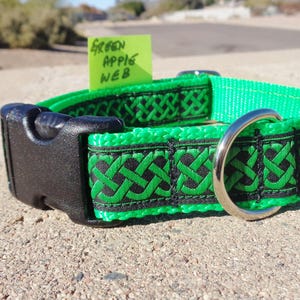Dog Collar Celtic Knot Quick Release buckle or Martingale collar, choose ribbon color & web base color 1” fully adjustable, sizes S - XL