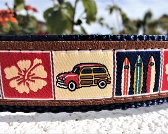 Dog Collar Quick Release Dog Collar or Martingale Dog Collar Vintage Woody Collar Surfing Beach, Vintage car, 1” width, sizes S- L, very ltd