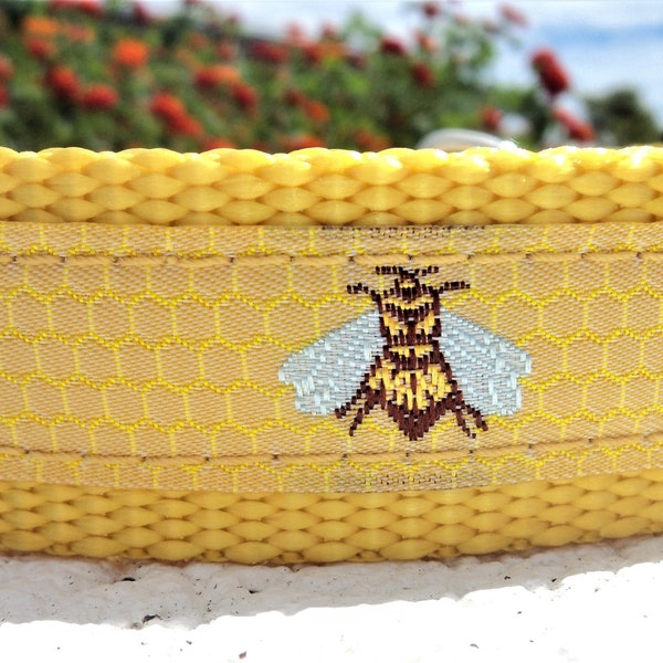 Honey Bee Dog Collar Quick Release Dog Collar or Martingale Dog Collar, 3/4" or 1", Yellow Honey Bee honeycomb dog collar, S - L