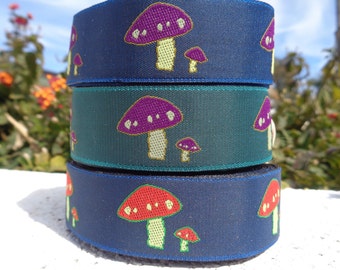 Dog Collar Quick Release Dog Collar or Martingale Dog Collar Magic Mushrooms 1” width, choose ribbon color: sizes S - XL