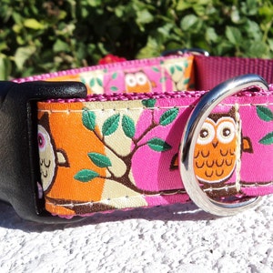 Dog Collar Quick Release dog collar Pink Owls, 1, fully adjustable, custom collar, sizes S XL image 3