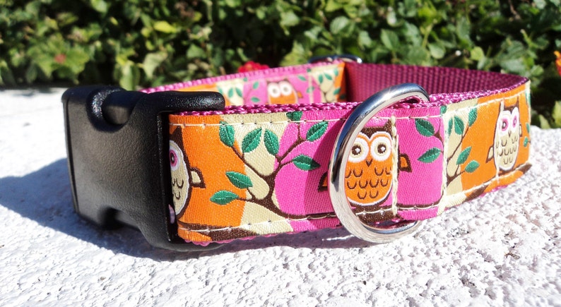 Dog Collar Quick Release dog collar Pink Owls, 1, fully adjustable, custom collar, sizes S XL image 3