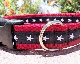Dog Collar Quick Release Dog Collar or Martingale dog collar, 3/4” or 1”, American Stars, custom made, sizes S - XXL