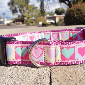 Dog Collar Hearts Quick Release buckle 3/4” width adjustable, S - M+ sizes
