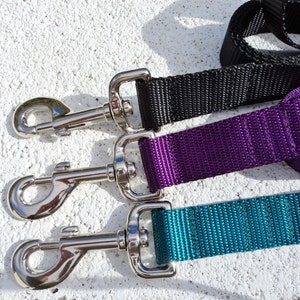 Dog Leash Plain, 3/4" or 1" width, lengths of 4' - 10' in 20 webbing colors, choose leash length, snap style & snap size, no ribbon on leash