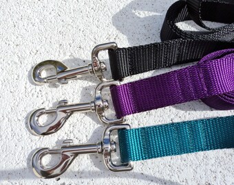 Dog Leash Plain, 3/4" or 1" width, lengths of 4' - 10' in 20 webbing colors, choose leash length, snap style & snap size, no ribbon on leash