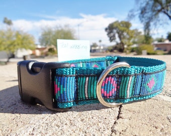 Dog Collar Quick Release dog collar Tribal Bright, 1” width, limited ribbon, no Martingales, sizes S - XL