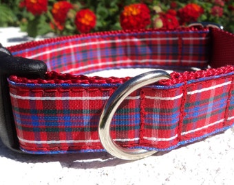 Fraser Tartan Red Quick Release Dog Collar or Martingale dog collar, 1” width, adjustable, custom made,