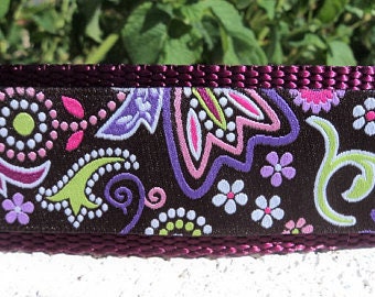 Dog Collar Quick Release dog collar or Martingale dog collar Purple Paisley 3/4”, 1” or 1.5” widths, adjustable, S - L