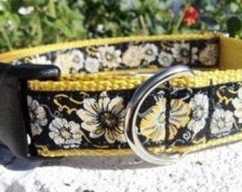 Dog Collar Quick Release Dog Collar or Martingale Dog Collar, 1” or 1.5”, Yellow Morning Glory, sizes S - XXL